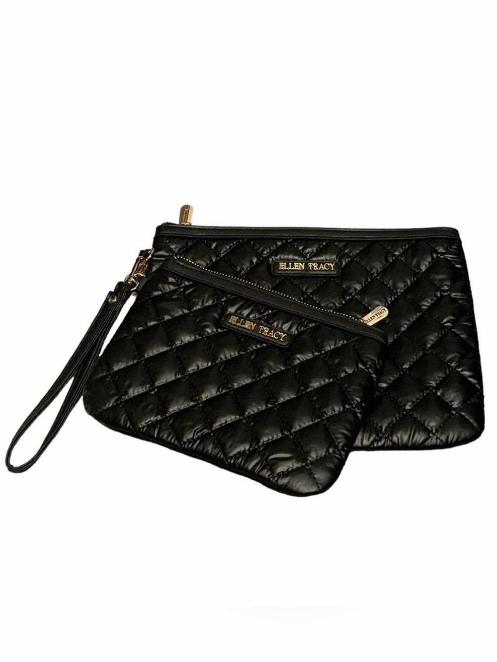 Ellen Tracy Black Quilted 2-Piece Wristlet Pouch Set
